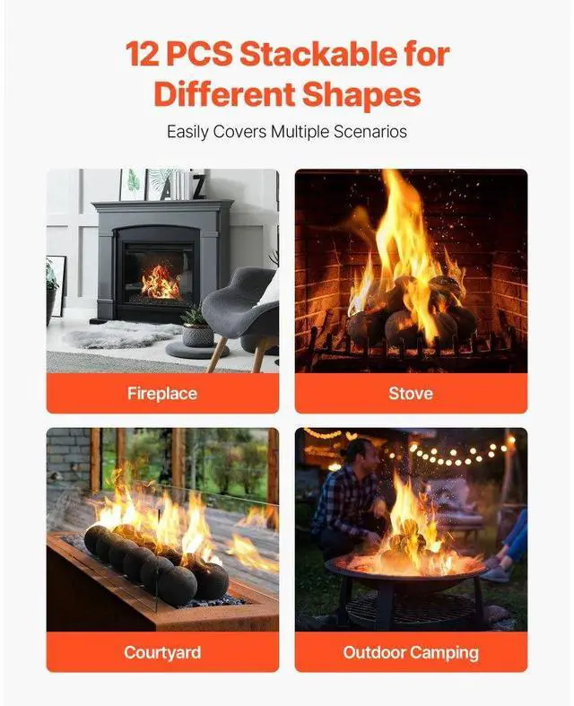 Alt view image 6 of 7 - 4 Inch 12 Pcs Ceramic Fire Balls Round Fire Stones Reusable Lava Rocks