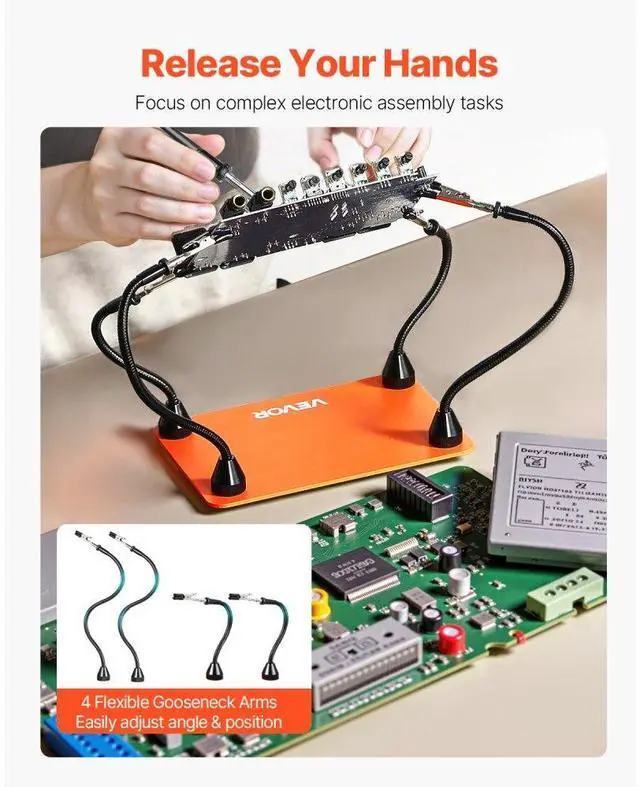 Alt view image 2 of 7 - Magnetic Helping Hands Soldering Station 4 Flexible Arms Alligator Clips