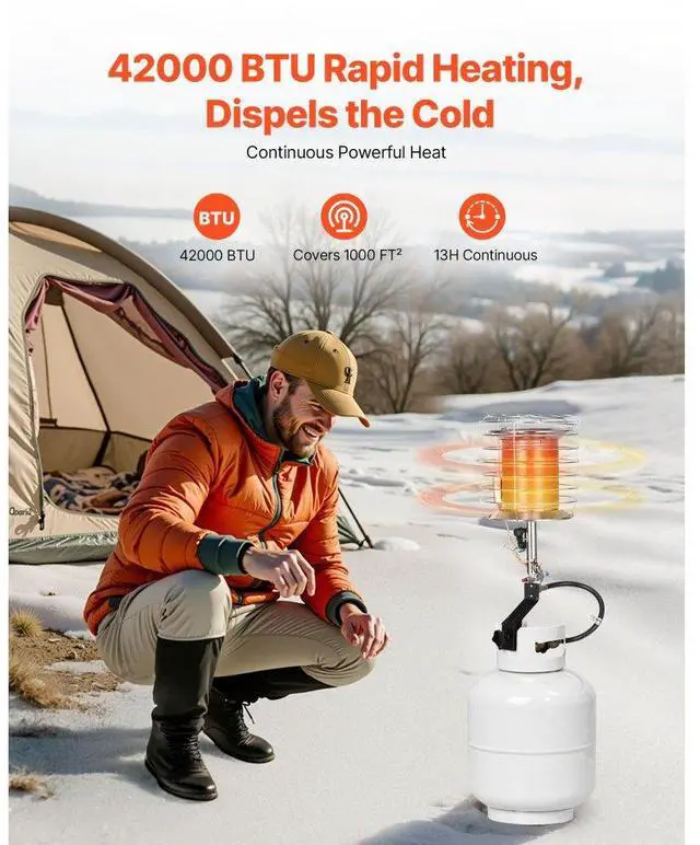 Alt view image 2 of 7 - Propane Tank Top Heater 42000 BTU Infrared Radiant Single Burner Outdoors