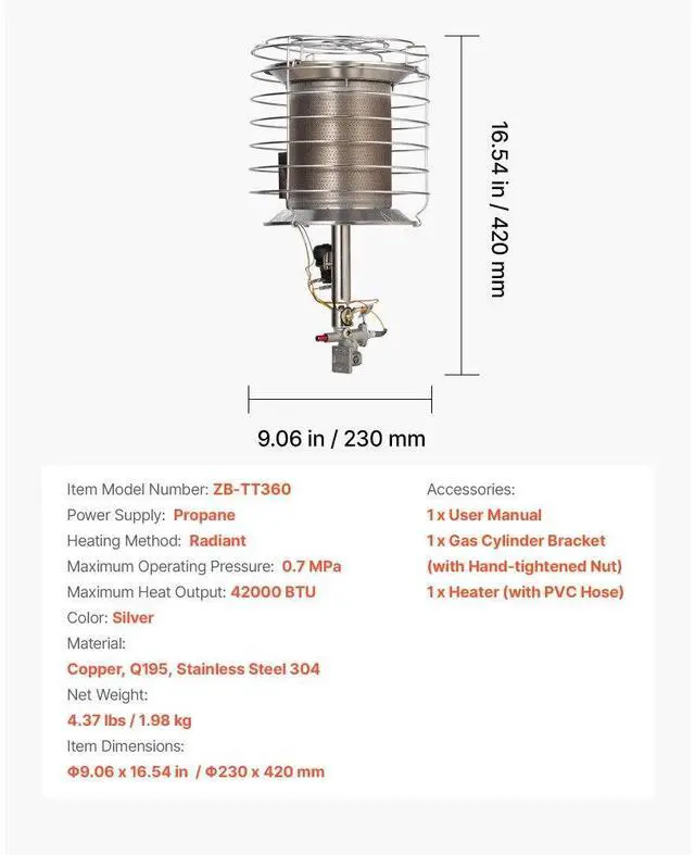 Alt view image 7 of 7 - Propane Tank Top Heater 42000 BTU Infrared Radiant Single Burner Outdoors