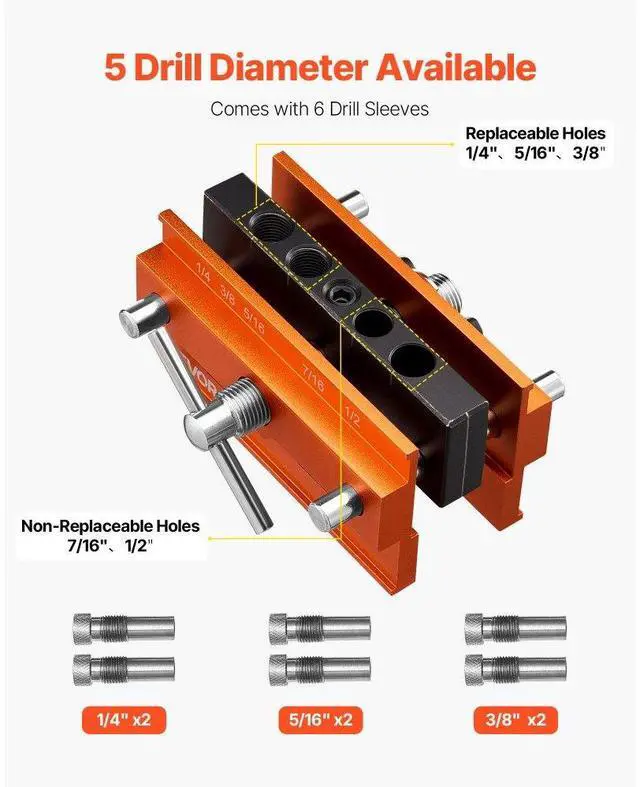 Alt view image 3 of 7 - Doweling Jig Kit Self Centering Dowel Drill Jig for Straight Holes Woodworking