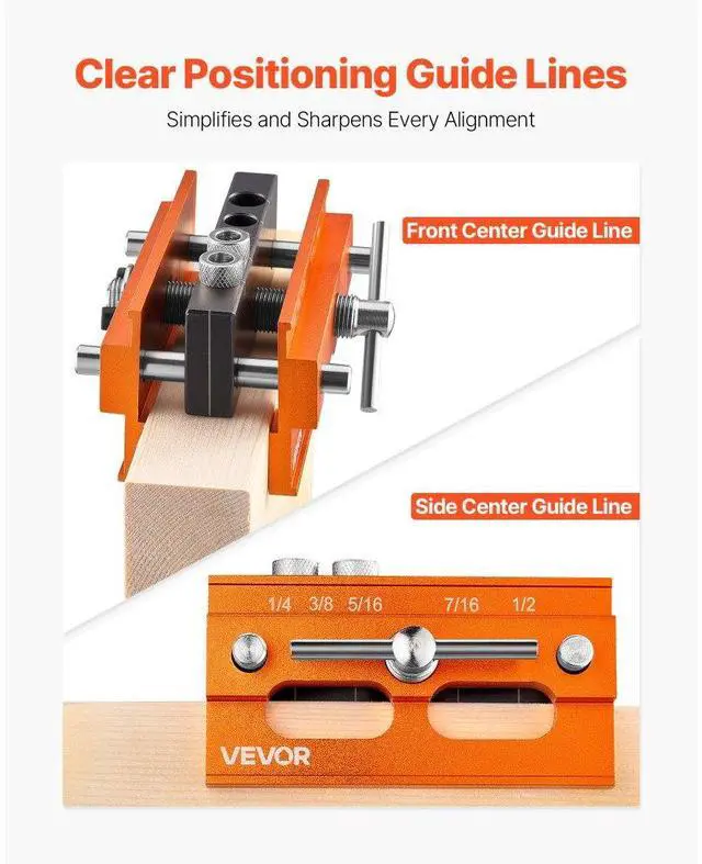 Alt view image 5 of 7 - Doweling Jig Kit Self Centering Dowel Drill Jig for Straight Holes Woodworking