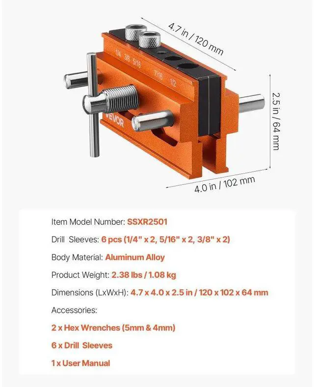 Alt view image 7 of 7 - Doweling Jig Kit Self Centering Dowel Drill Jig for Straight Holes Woodworking