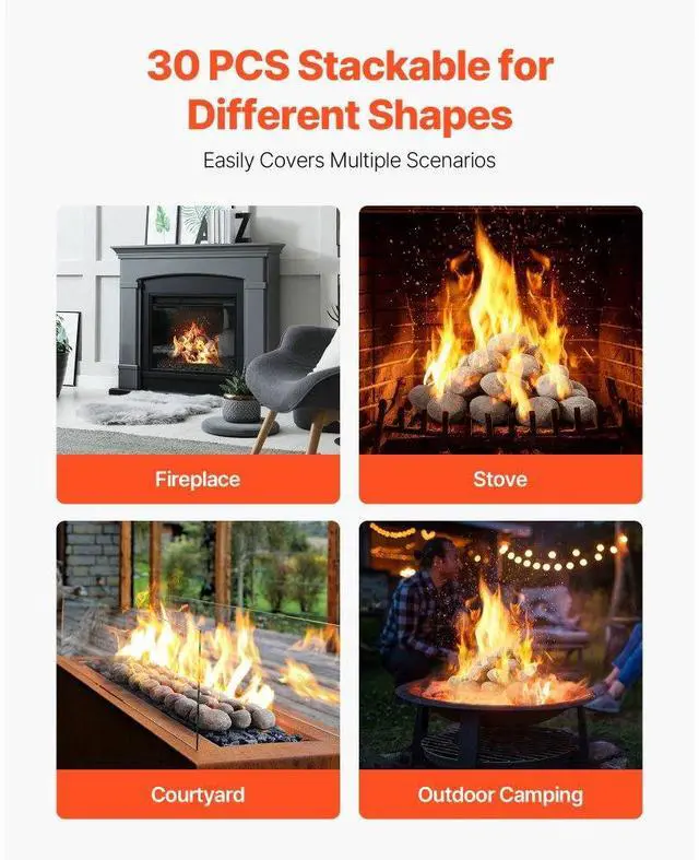 Alt view image 6 of 7 - 2-3 Inch 30 Pcs Ceramic Fire Pebble Stones Lava Rocks Reusable