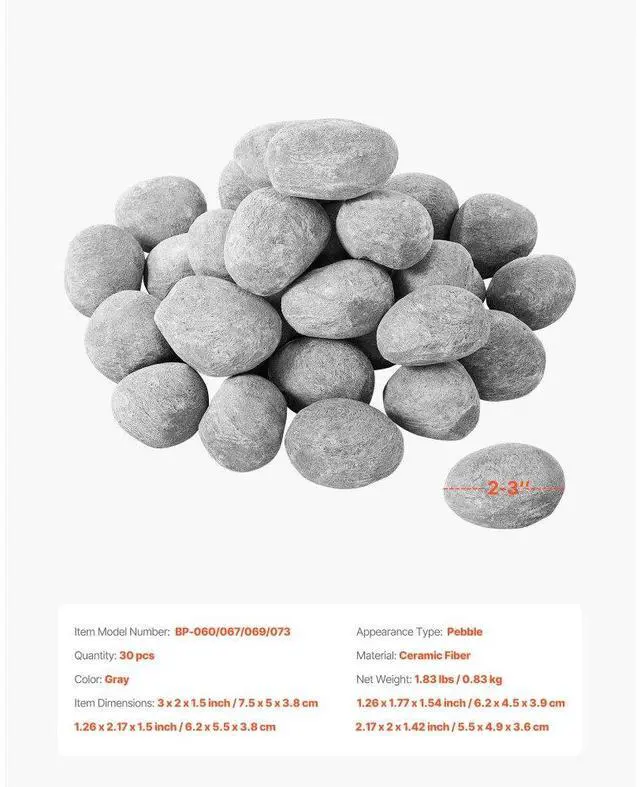 Alt view image 7 of 7 - 2-3 Inch 30 Pcs Ceramic Fire Pebble Stones Lava Rocks Reusable