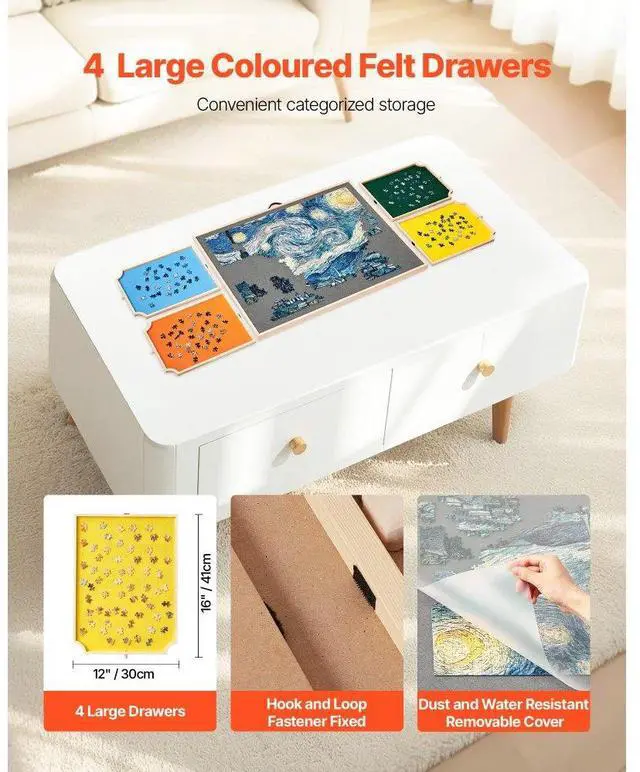Alt view image 4 of 7 - 1500 Piece Puzzle Board with Drawer Cover Portable Wooden Jigsaw 34x25 in