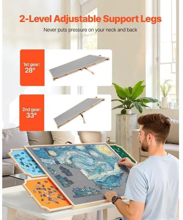 Alt view image 5 of 7 - 1500 Piece Puzzle Board with Drawer Cover Portable Wooden Jigsaw 34x25 in