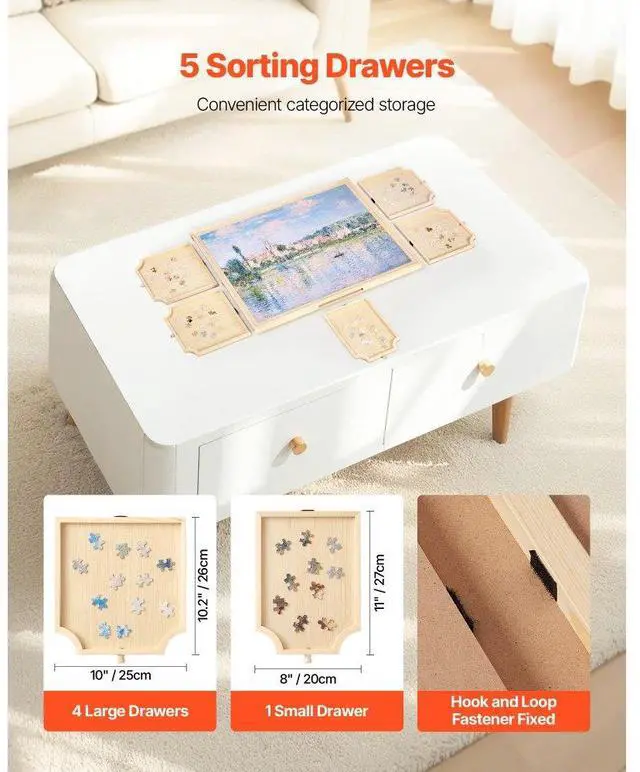 Alt view image 4 of 7 - 1000 Piece Puzzle Board with Drawer Cover Portable Wooden Jigsaw 29x21 in