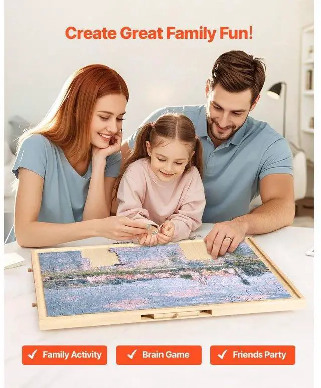 Alt view image 6 of 7 - 1000 Piece Puzzle Board with Drawer Cover Portable Wooden Jigsaw 29x21 in