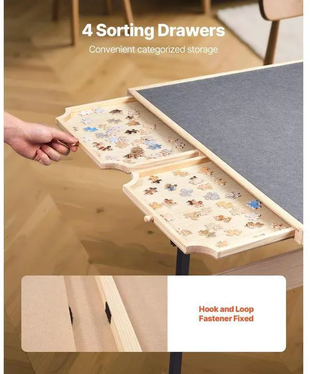 Alt view image 5 of 7 - 1500Piece Puzzle Board with Leg Drawer Adjustable Portable Wooden Jigsaw 34x25in