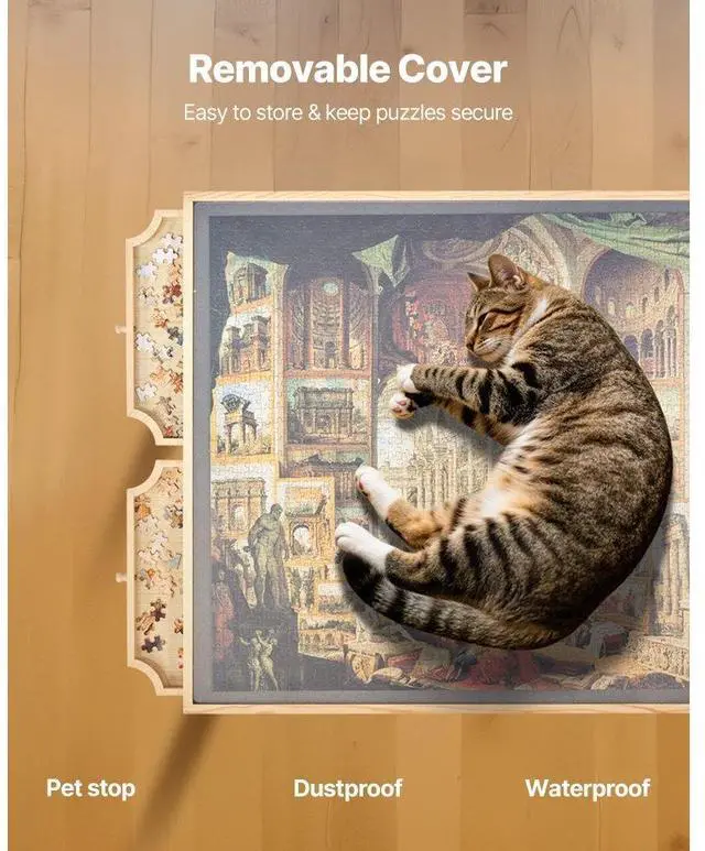 Alt view image 6 of 7 - 1500Piece Puzzle Board with Leg Drawer Adjustable Portable Wooden Jigsaw 34x25in