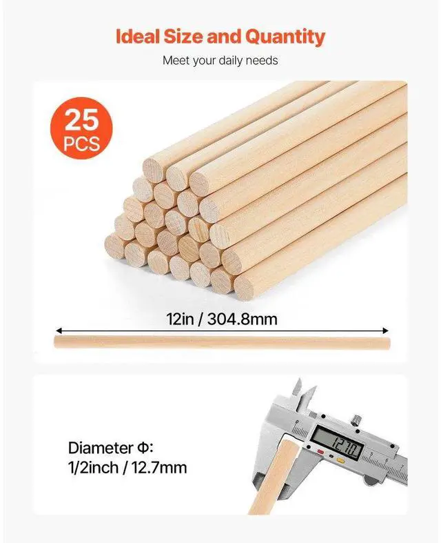 Alt view image 2 of 7 - 25Pcs Wooden Dowel Rods 1/2 x 12 Inch Natural Wood Sticks for Craft DIY