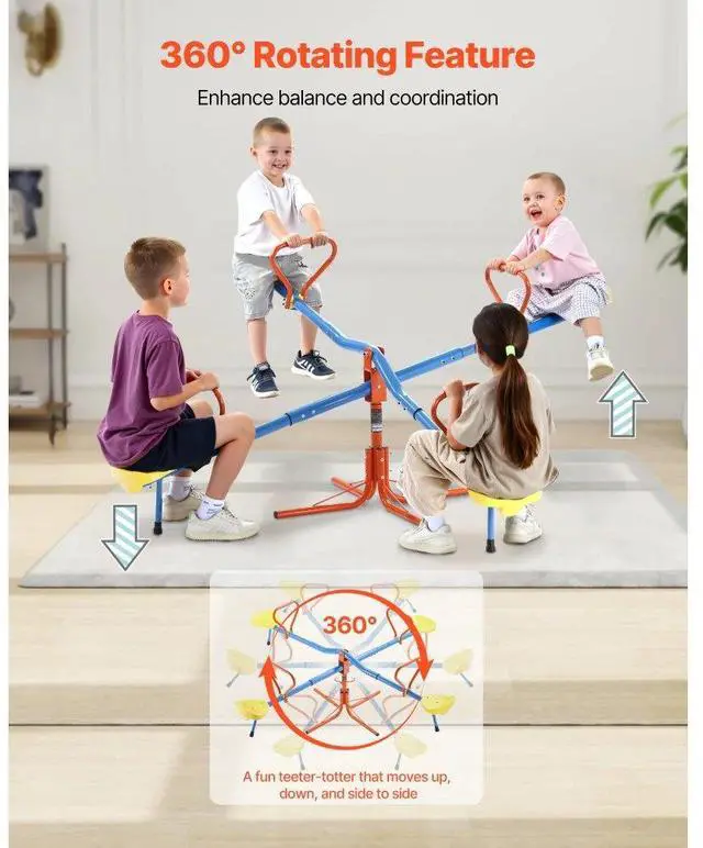 Alt view image 3 of 7 - VEVOR 2-4 Kids Seesaw 110 lbs Capacity 360 Degrees Rotating Teeter Totter Age 3+