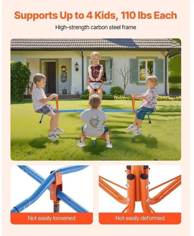 Alt view image 4 of 7 - VEVOR 2-4 Kids Seesaw 110 lbs Capacity 360 Degrees Rotating Teeter Totter Age 3+