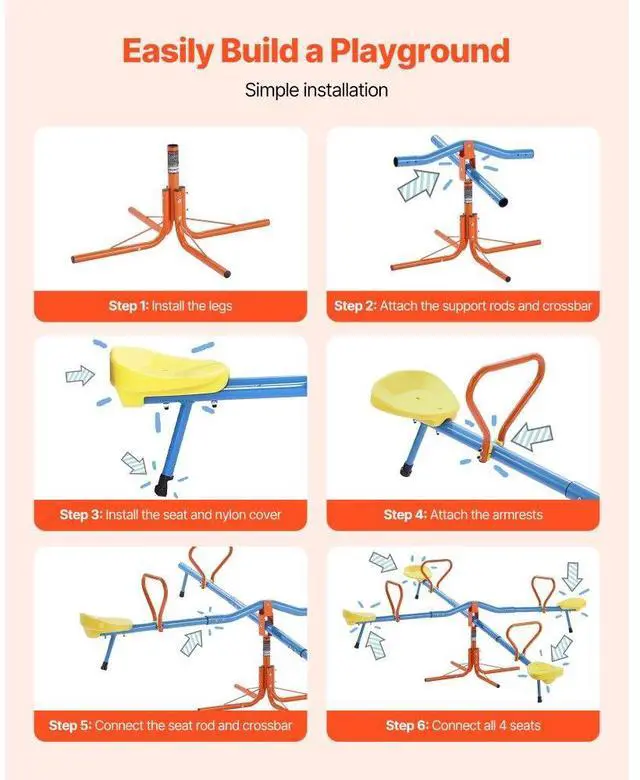 Alt view image 5 of 7 - VEVOR 2-4 Kids Seesaw 110 lbs Capacity 360 Degrees Rotating Teeter Totter Age 3+
