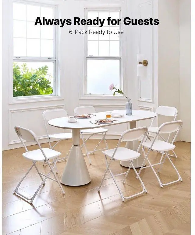 Alt view image 2 of 7 - VEVOR 6 Pack Folding Chairs, Foldable Plastic Chairs with Heavy Duty Metal Frame, Portable Folding Card Table Chairs, Stackable Indoor Outdoor Seats for Home, Yard, Garden, Parties, Events, White