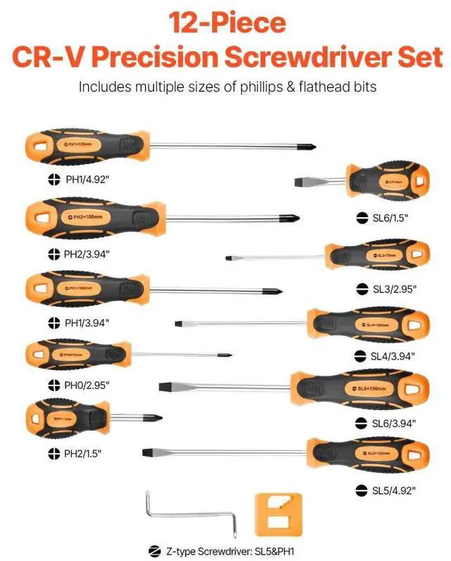 Alt view image 2 of 7 - 12-Piece Magnetic Screwdriver Set 5 Phillips 5 Flat Head Tips Magnetizer Tool