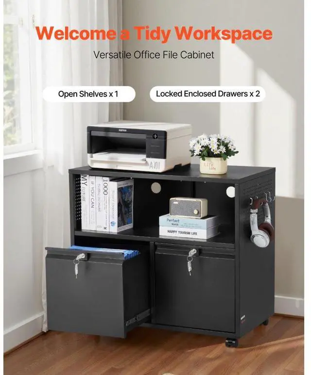 Alt view image 2 of 7 - VEVOR 2 Drawers Metal File Cabinet, Lateral Filing Cabinet with Lock and Adjustable Hanging Rods, Wide Filing Storage Cabinets for Home and Office Fit Letter, A4, Legal Size File, Easy Assembly, Black