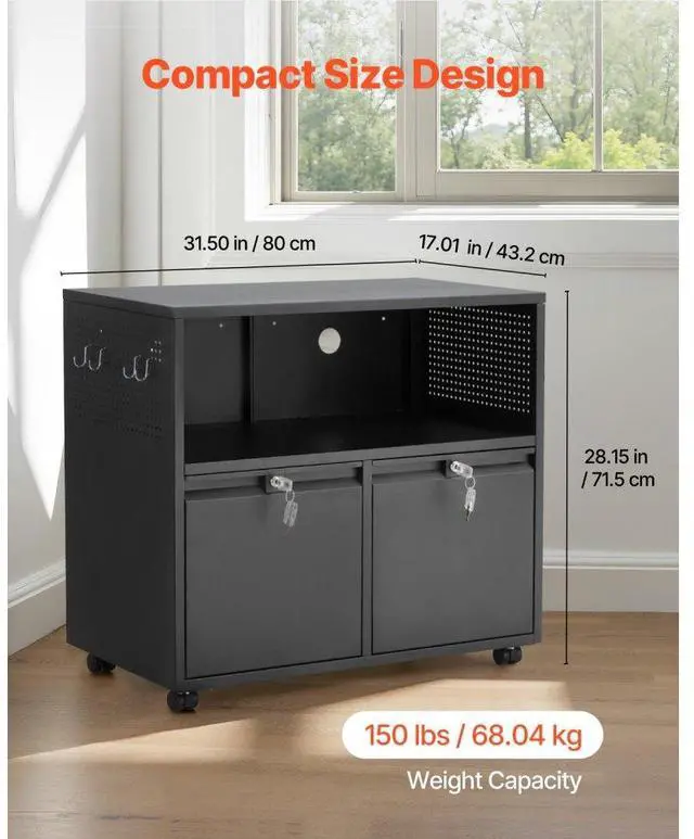 Alt view image 3 of 7 - VEVOR 2 Drawers Metal File Cabinet, Lateral Filing Cabinet with Lock and Adjustable Hanging Rods, Wide Filing Storage Cabinets for Home and Office Fit Letter, A4, Legal Size File, Easy Assembly, Black