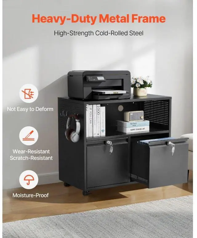 Alt view image 5 of 7 - VEVOR 2 Drawers Metal File Cabinet, Lateral Filing Cabinet with Lock and Adjustable Hanging Rods, Wide Filing Storage Cabinets for Home and Office Fit Letter, A4, Legal Size File, Easy Assembly, Black