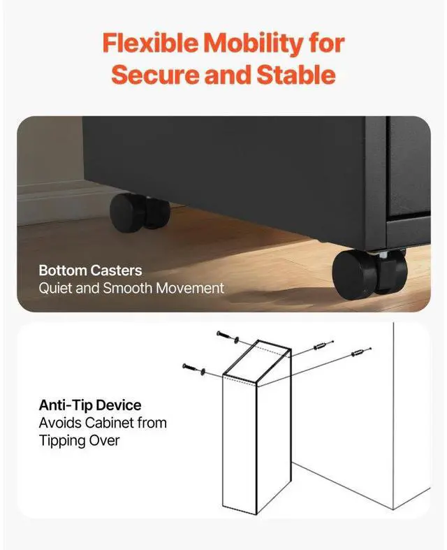 Alt view image 6 of 7 - VEVOR 2 Drawers Metal File Cabinet, Lateral Filing Cabinet with Lock and Adjustable Hanging Rods, Wide Filing Storage Cabinets for Home and Office Fit Letter, A4, Legal Size File, Easy Assembly, Black