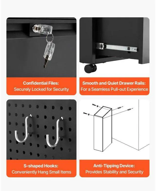 Alt view image 7 of 7 - VEVOR 2 Drawers Metal File Cabinet, Lateral Filing Cabinet with Lock and Adjustable Hanging Rods, Wide Filing Storage Cabinets for Home and Office Fit Letter, A4, Legal Size File, Easy Assembly, Black