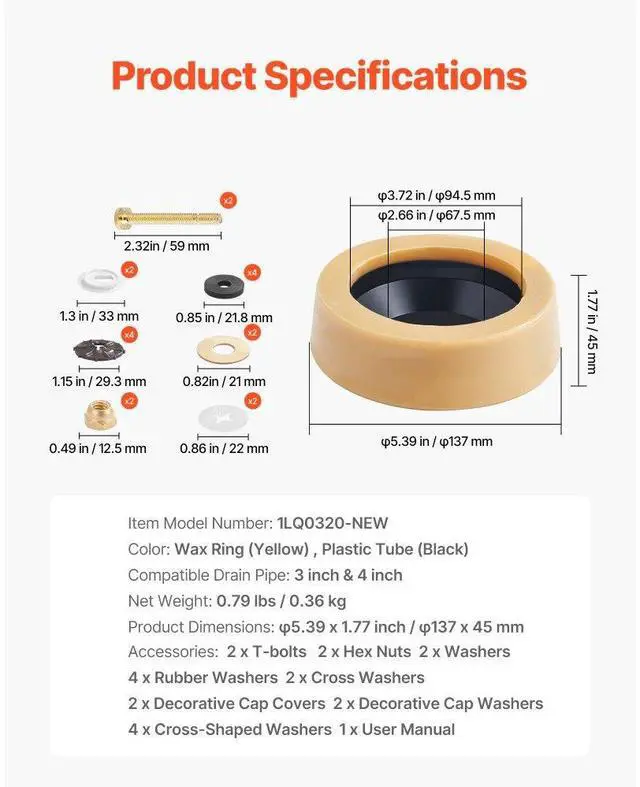 Alt view image 7 of 7 - Extra Thick Toilet Wax Ring Kit with Brass Bolts Fits 3-Inch/4-Inch Drain Pipes