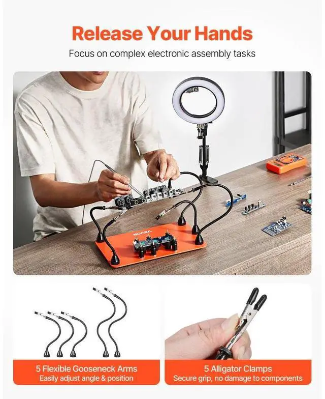 Alt view image 4 of 7 - Magnetic Helping Hands Soldering Station 3X LED Magnifying Lamp 5 Arms