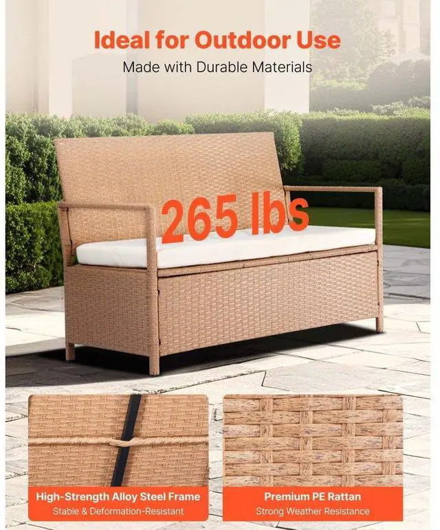 Alt view image 3 of 14 - Outdoor Storage Bench PE Rattan 70Gal Deck Box Waterproof Outdoor Seat & Storage