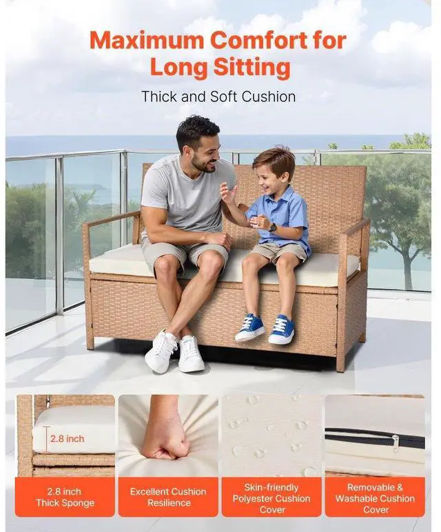 Alt view image 4 of 14 - Outdoor Storage Bench PE Rattan 70Gal Deck Box Waterproof Outdoor Seat & Storage