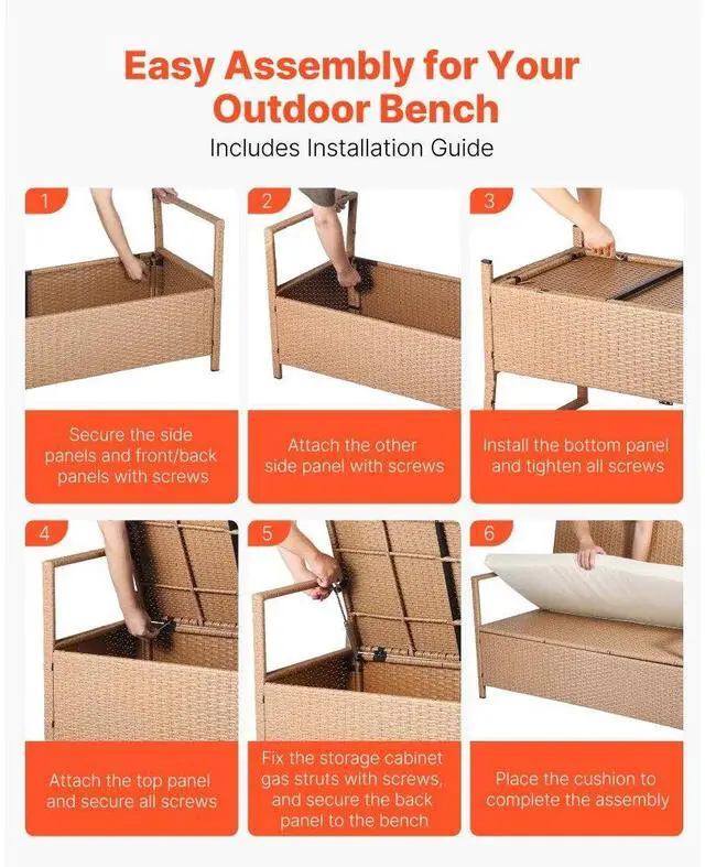 Alt view image 5 of 14 - Outdoor Storage Bench PE Rattan 70Gal Deck Box Waterproof Outdoor Seat & Storage