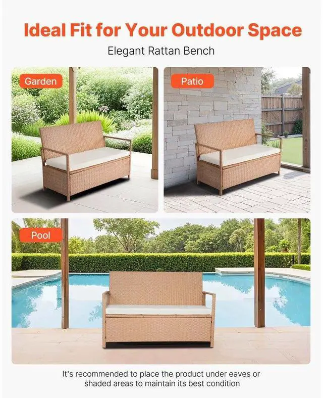 Alt view image 6 of 14 - Outdoor Storage Bench PE Rattan 70Gal Deck Box Waterproof Outdoor Seat & Storage
