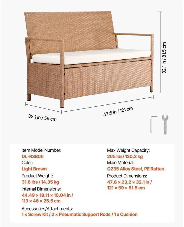 Alt view image 7 of 14 - Outdoor Storage Bench PE Rattan 70Gal Deck Box Waterproof Outdoor Seat & Storage