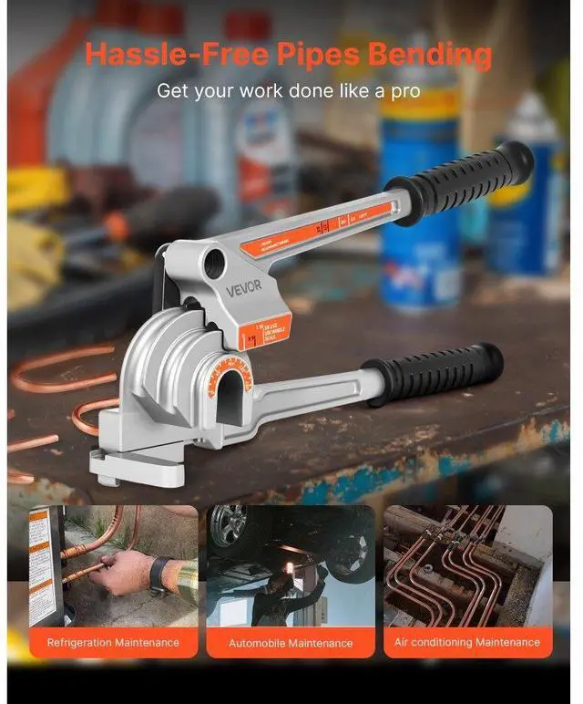 Alt view image 2 of 7 - VEVOR 3 in 1 Lever Pipe Tube Bender for 1/4", 3/8", 1/2" O.D. 0-180° Bending