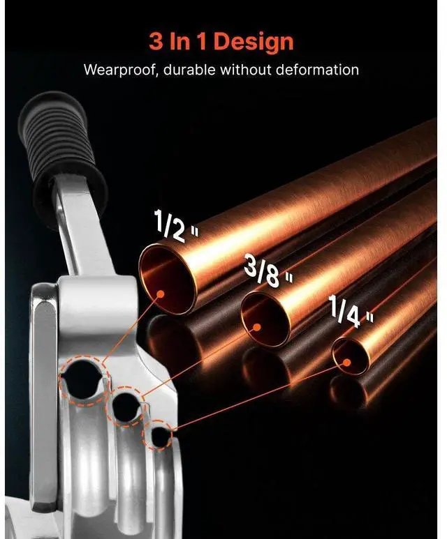 Alt view image 3 of 7 - VEVOR 3 in 1 Lever Pipe Tube Bender for 1/4", 3/8", 1/2" O.D. 0-180° Bending