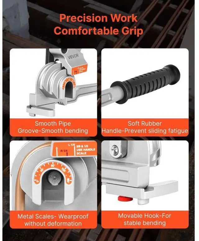 Alt view image 5 of 7 - VEVOR 3 in 1 Lever Pipe Tube Bender for 1/4", 3/8", 1/2" O.D. 0-180° Bending