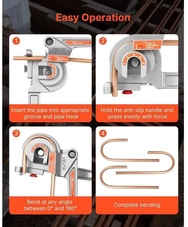 Alt view image 6 of 7 - VEVOR 3 in 1 Lever Pipe Tube Bender for 1/4", 3/8", 1/2" O.D. 0-180° Bending