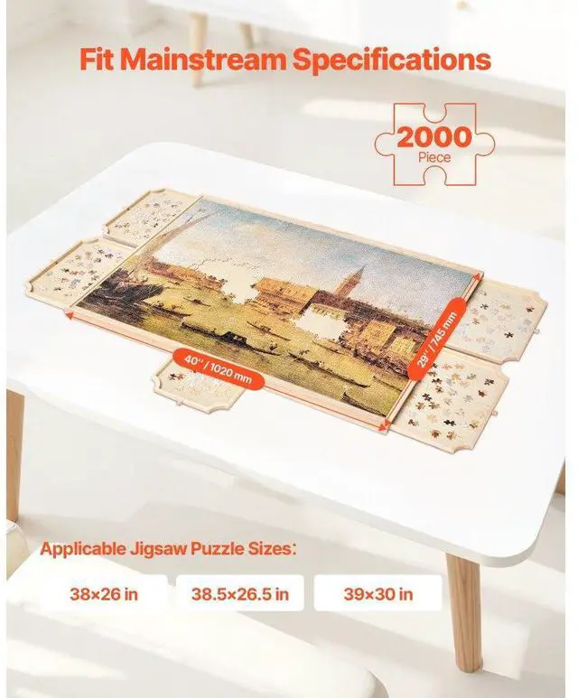 Alt view image 2 of 7 - 2000 Piece Puzzle Board with Drawer Cover Portable Wooden Jigsaw 40x29 in