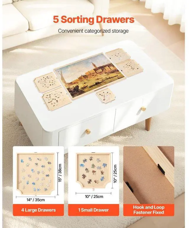 Alt view image 4 of 7 - 2000 Piece Puzzle Board with Drawer Cover Portable Wooden Jigsaw 40x29 in
