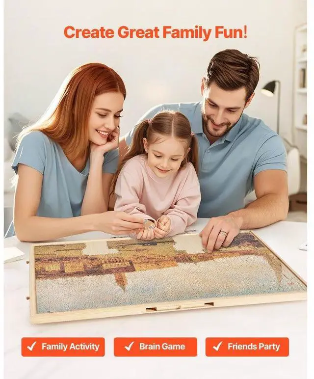Alt view image 6 of 7 - 2000 Piece Puzzle Board with Drawer Cover Portable Wooden Jigsaw 40x29 in