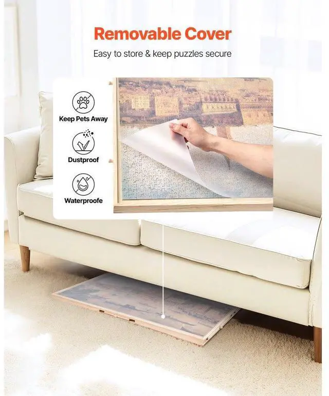 Alt view image 5 of 7 - 2000 Piece Puzzle Board with Drawer Cover Portable Wooden Jigsaw 40x29 in