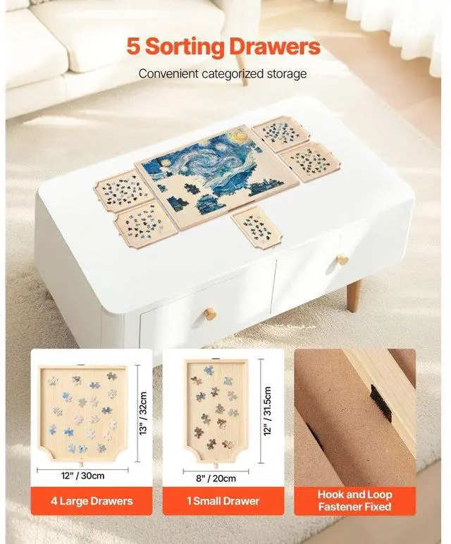 Alt view image 4 of 7 - 1500 Piece Puzzle Board with Drawer Cover Portable Wooden Jigsaw 34x25 in