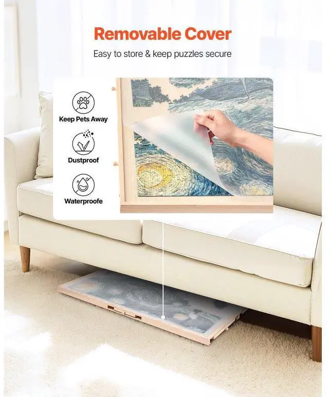 Alt view image 5 of 7 - 1500 Piece Puzzle Board with Drawer Cover Portable Wooden Jigsaw 34x25 in