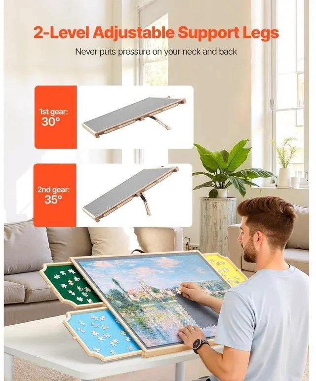 Alt view image 5 of 7 - 1000 Piece Puzzle Board with Drawer Cover Portable Wooden Jigsaw 29x21 in