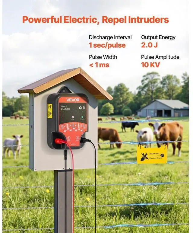 Alt view image 2 of 7 - Electric Fence Charger 10kV 2J AC DC Electric Fence Energizer 1.86 Miles Range