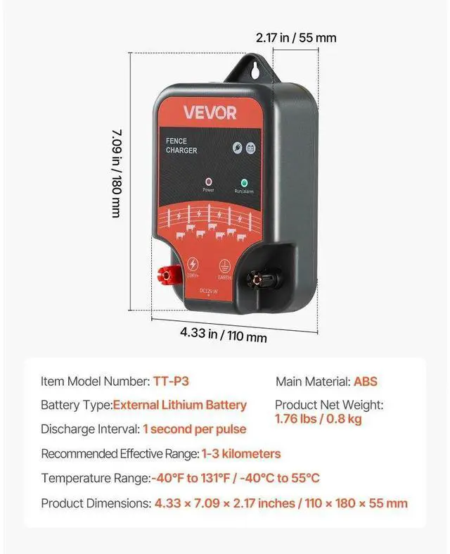 Alt view image 7 of 7 - Electric Fence Charger 10kV 2J AC DC Electric Fence Energizer 1.86 Miles Range