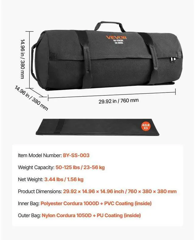 Alt view image 7 of 7 - Workout Sandbag Heavy Duty Fitness Bag for CrossFit & Weight Training 50-125lbs