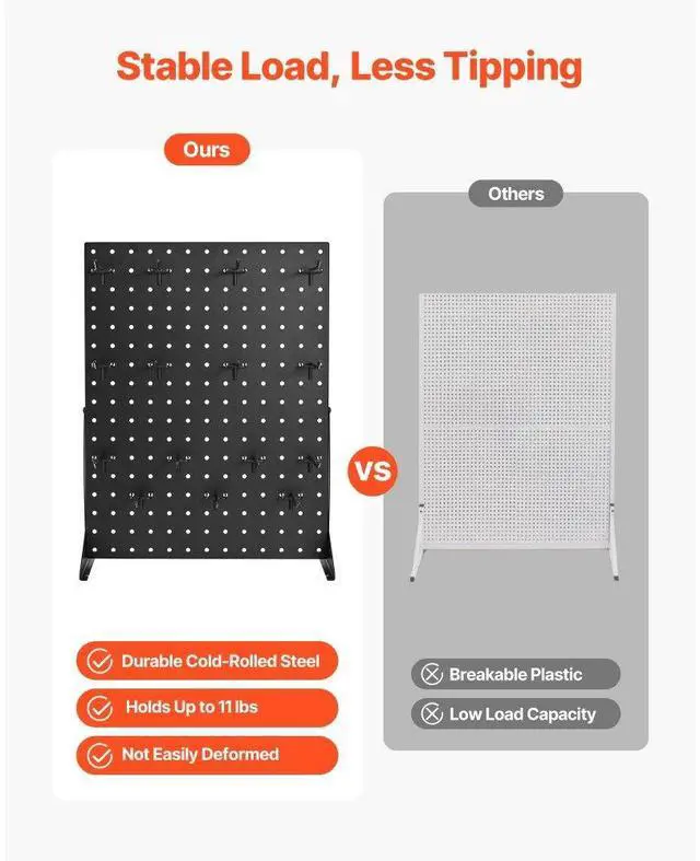 Alt view image 3 of 7 - Pegboard Display Stand with 15 Hooks Pegboard Panels Display Black (1 PCS)