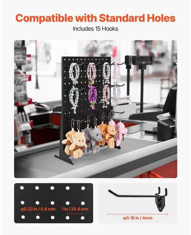 Alt view image 4 of 7 - Pegboard Display Stand with 15 Hooks Pegboard Panels Display Black (1 PCS)