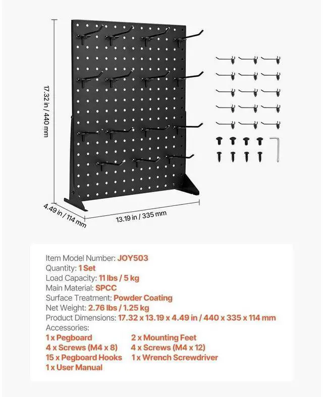 Alt view image 7 of 7 - Pegboard Display Stand with 15 Hooks Pegboard Panels Display Black (1 PCS)
